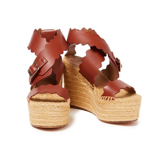 CHLOELauren scalloped leather espadrille wedge sandalsBrown- EU 37